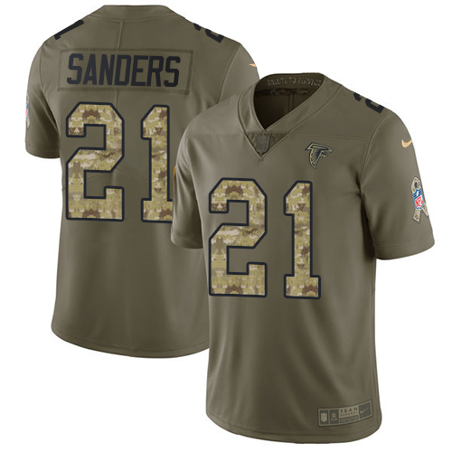 Nike Falcons #21 Deion Sanders Olive/Camo Youth Stitched NFL Limited Salute to Service Jersey